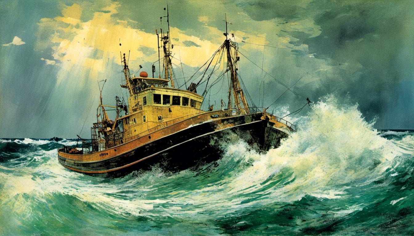 Impressionist Trawler Braving Atlantic Storm
