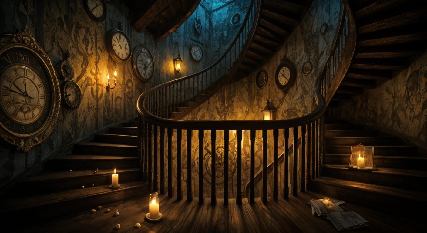 Ethereal Spiral Staircases in Surreal Dreamscape