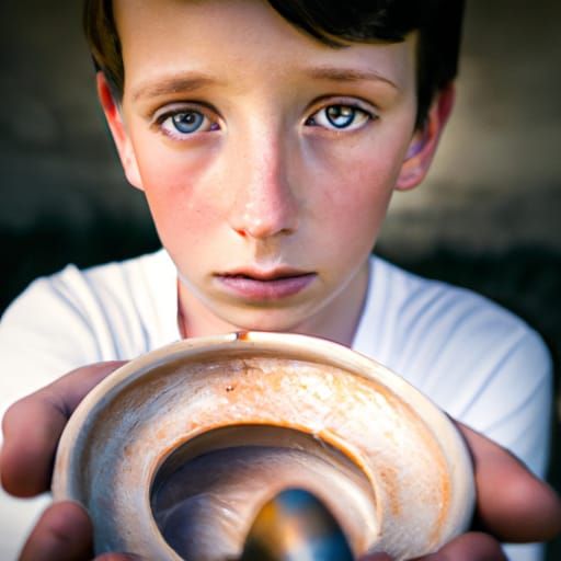 Boy with Broken Cup: Evocative Street Portrait