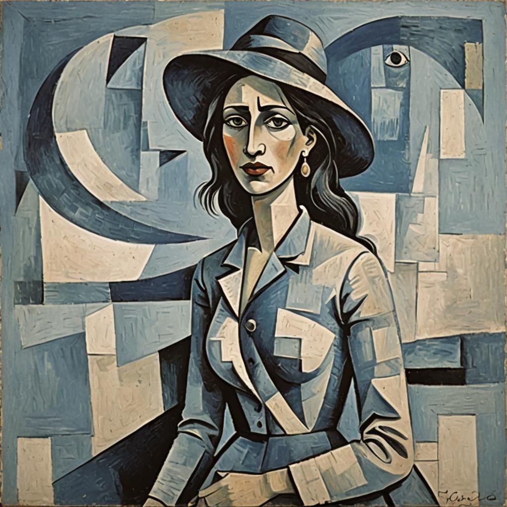 Blue Period Semi-Abstract Image in Picasso Style