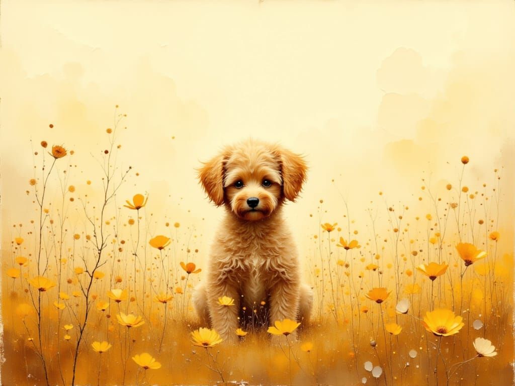 Minimalist Golden Cockapoo in Yellow Field