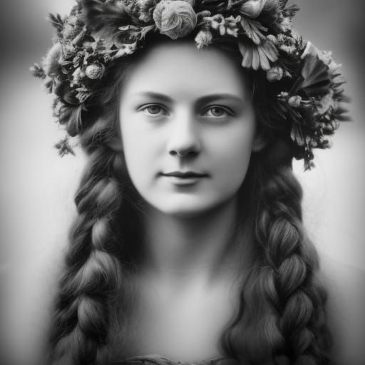 grayscaled edwardian style portrait photo of a woman