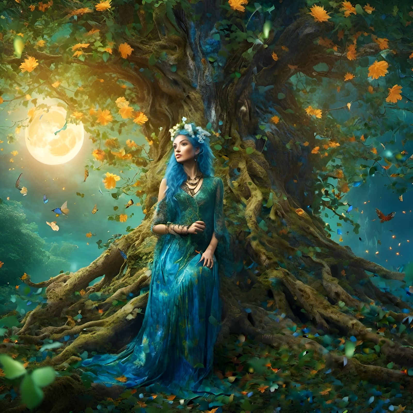 Heterochromatic Woman with Celestial Background in Hyperreal...