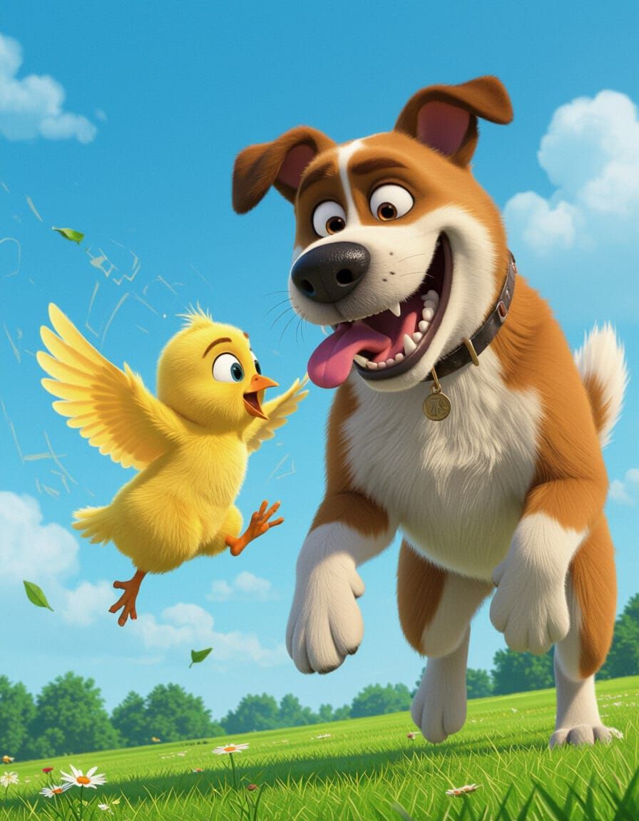 Pixar-Style Chick Attacks Dog