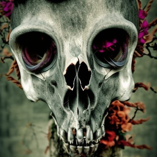 Steampunk Deer Skull with Gothic Floral Accents