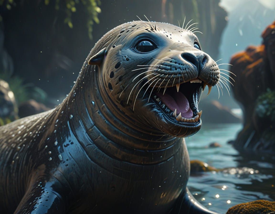 Smiling Seal in Vibrant Fantasy World
