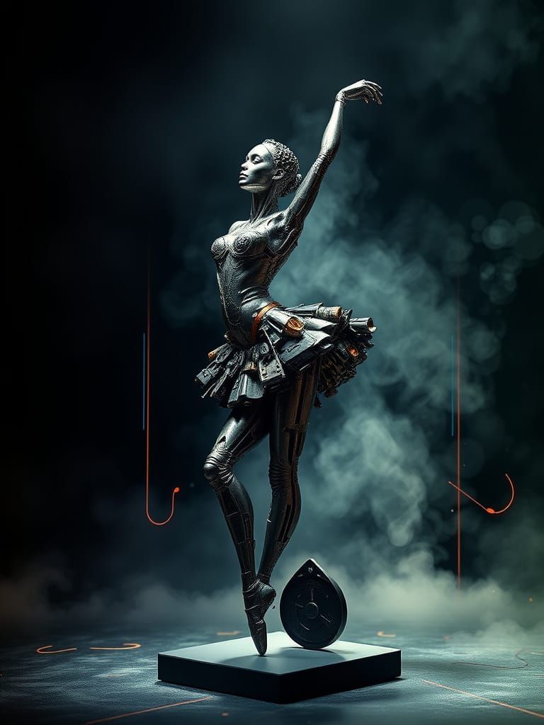 Cyberpunk Ballerina: Assemblage Sculpture in Industrial Eleg...