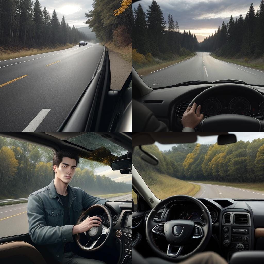 Early Morning Road Trip Through Forest Landscape