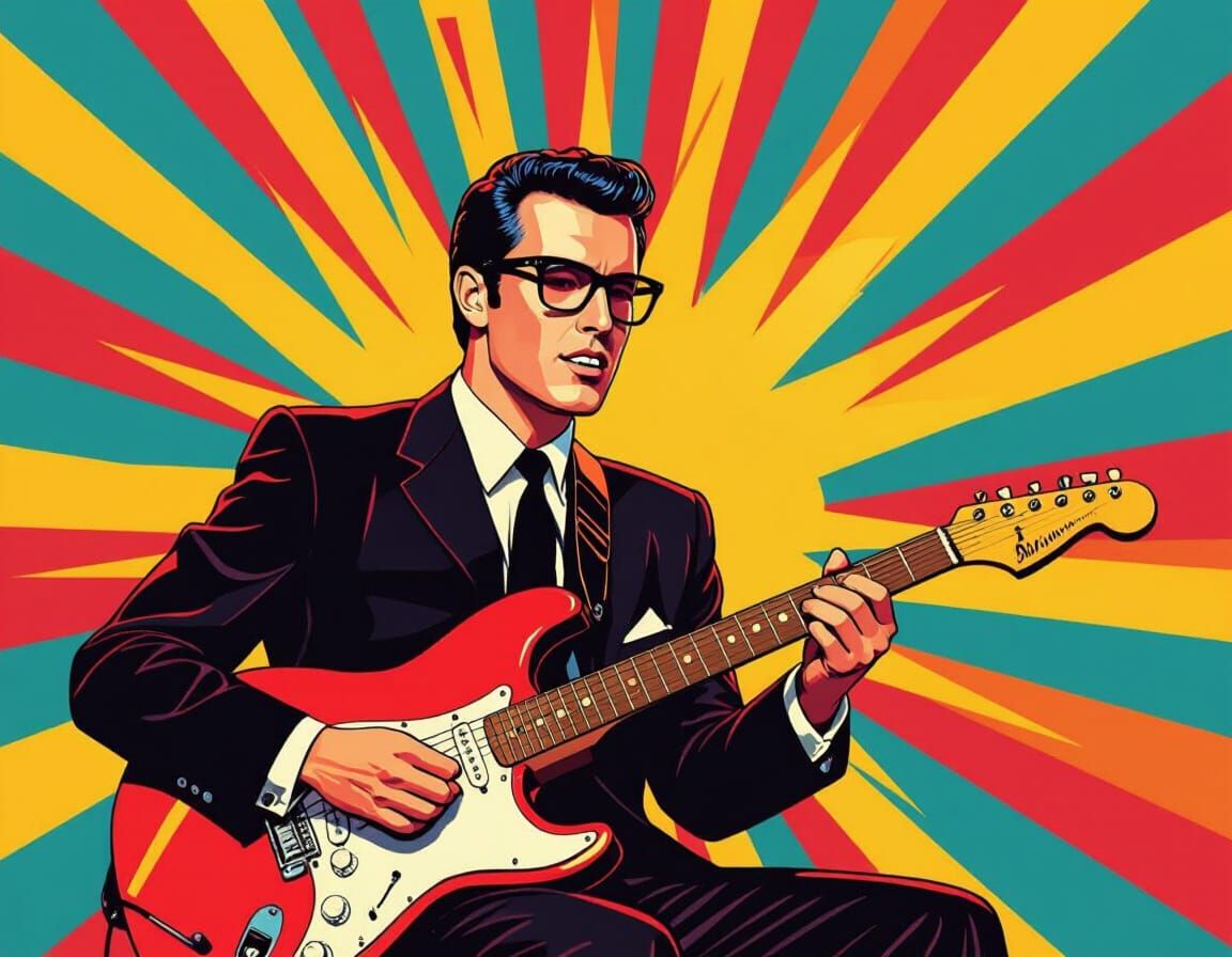 Buddy Holly Pop Art Portrait in Vibrant Colors