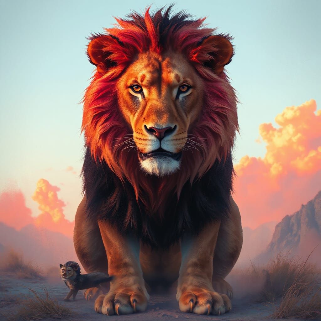 Roseate Lion in Dreamy Digital Painting Style