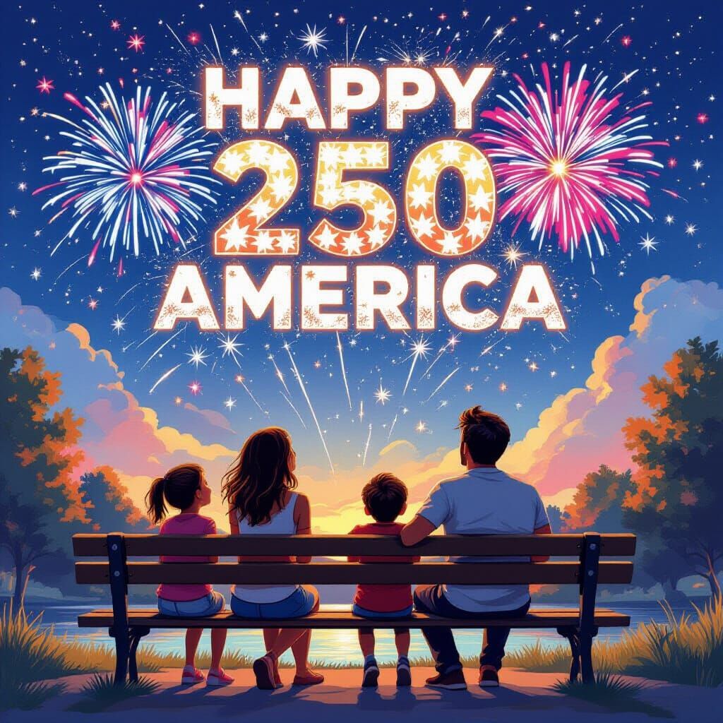 Family Celebrates America with Fireworks Display