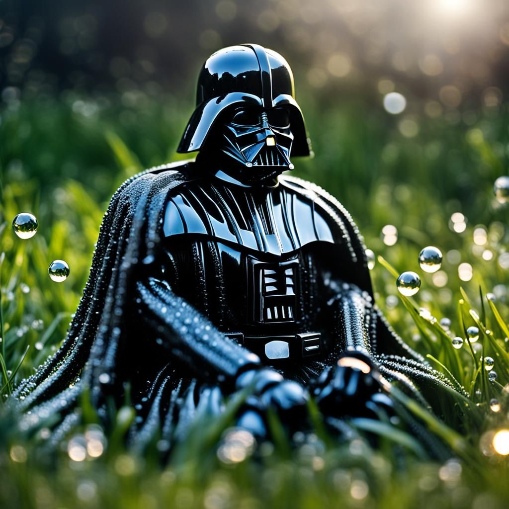 Darth Vader Figurine Covered in Droplets, Hyperrealistic HDR
