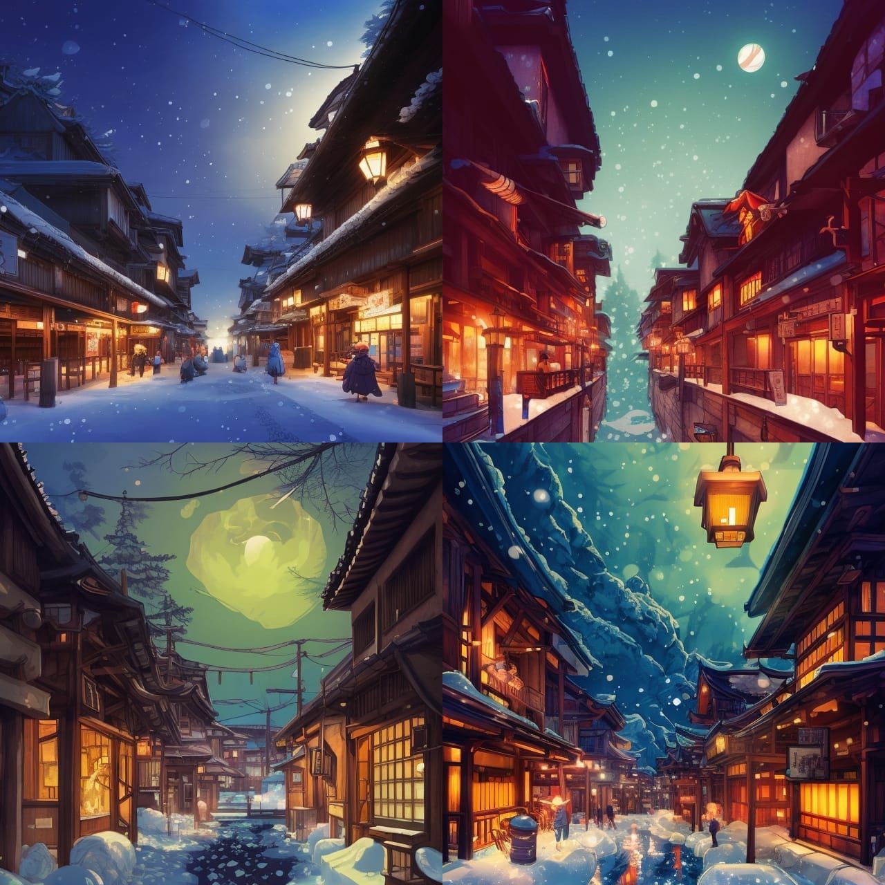 Winter Onsen Town: A Vibrant Comic Book Illustration