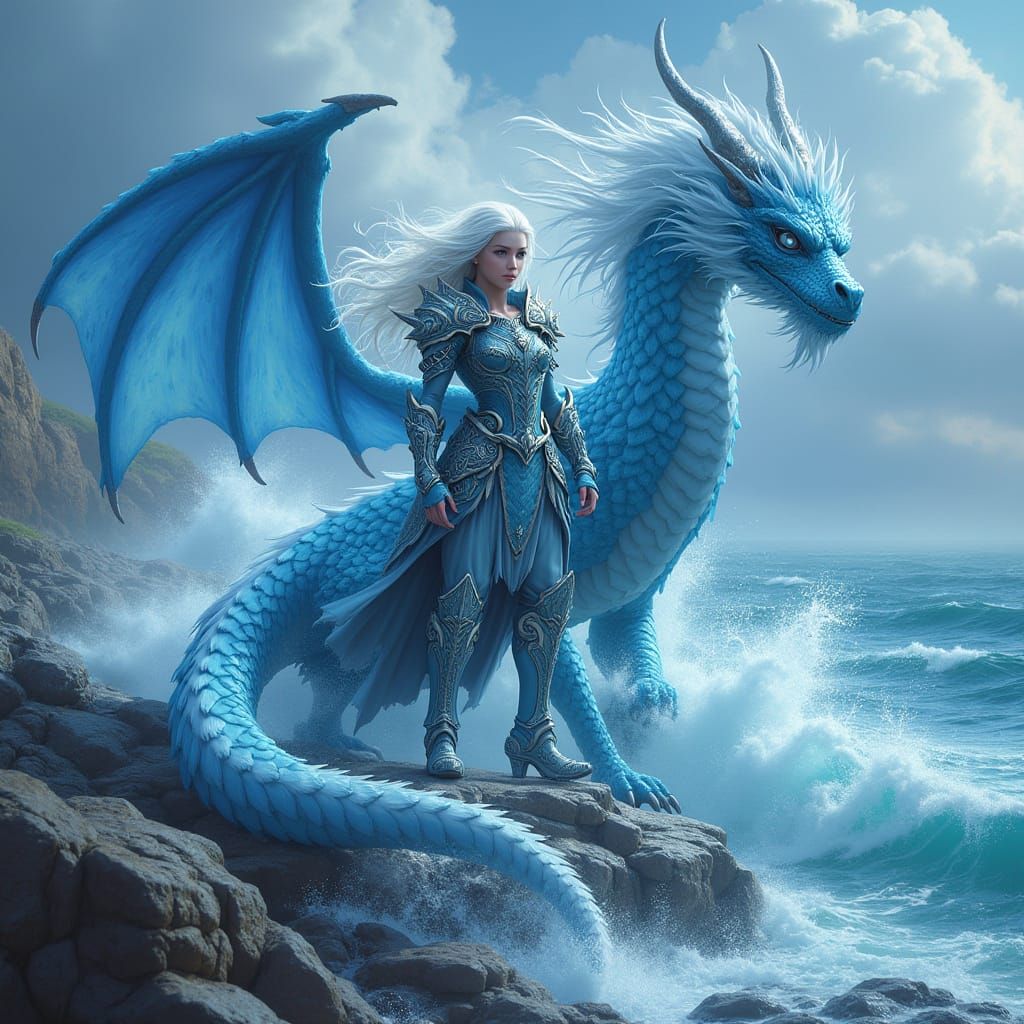 Ethereal Water Dragon Tamer Stands Amidst Turbulent Stormy S...
