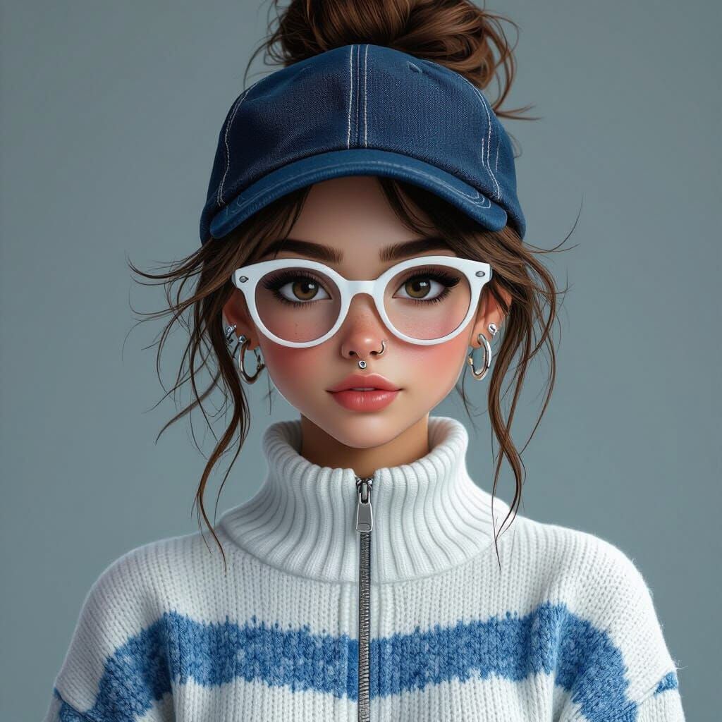 Girl With Piercings and Denim Hat in Fantasy Concept Art Sty...