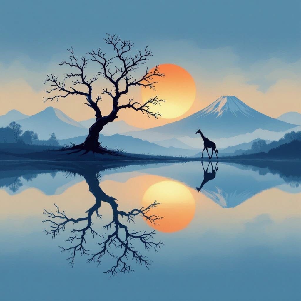 Ethereal Mist Fantasy Landscape with Giraffe