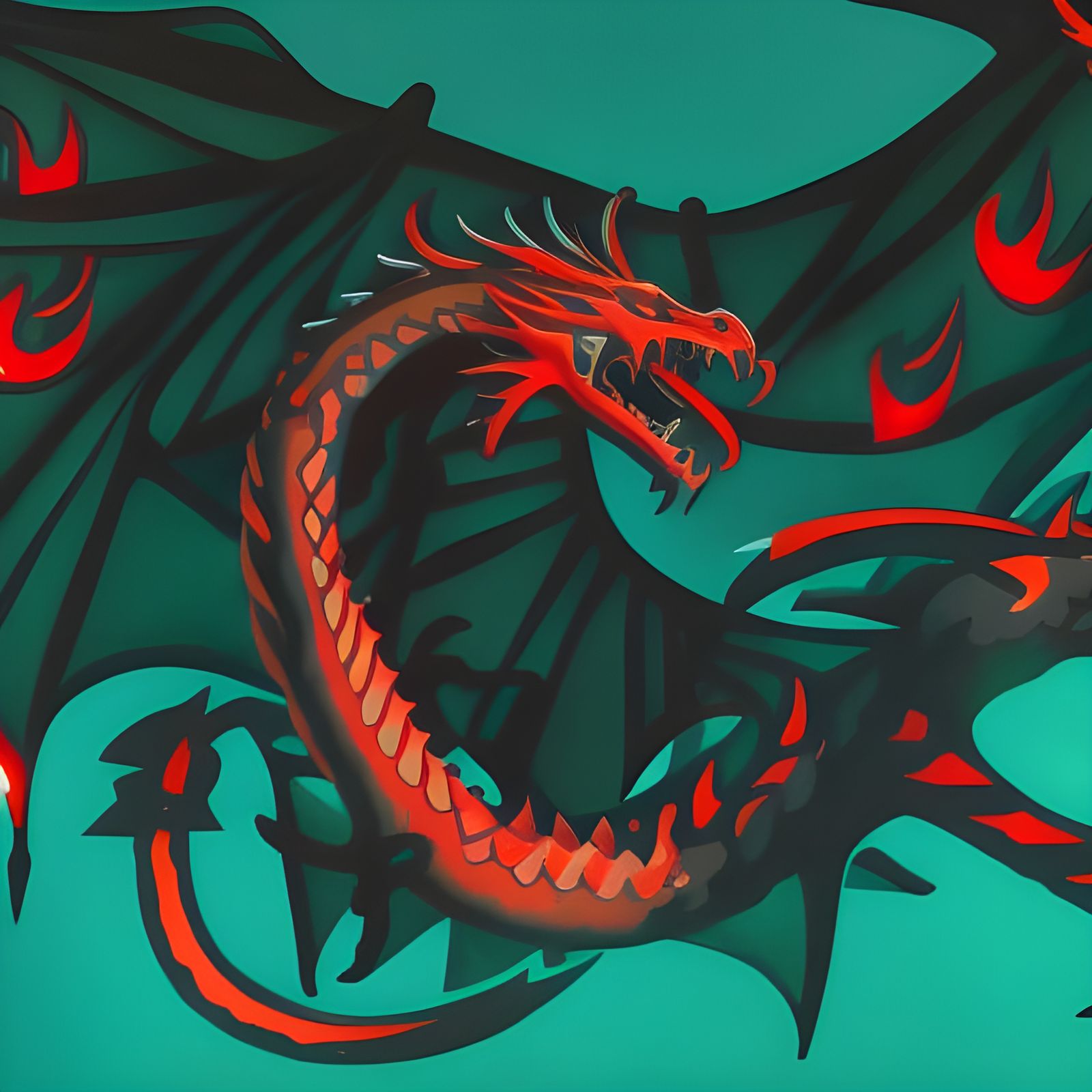 Fiery Dragon Gaming Banner in Gouache Style