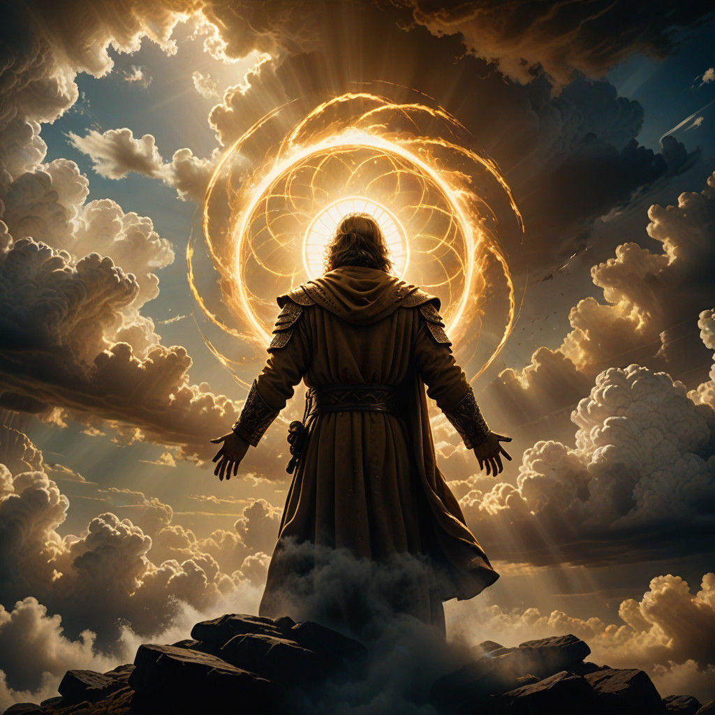 Divine Figure Amidst Swirling Vortex of Light