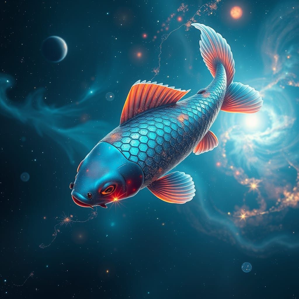 Celestial Koi Gliding Through Cosmic Ocean