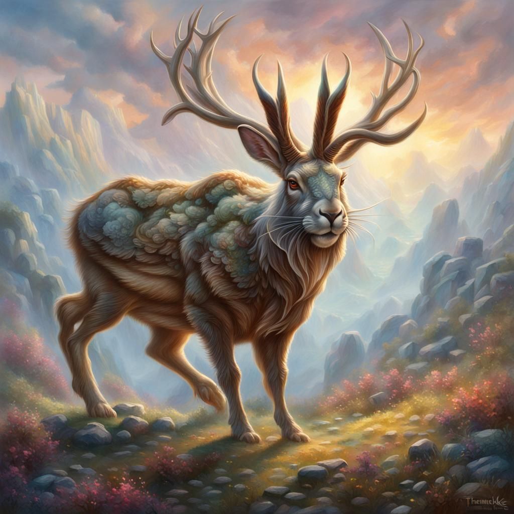 War Jackalope with Massive Muscles in Ethereal Mist