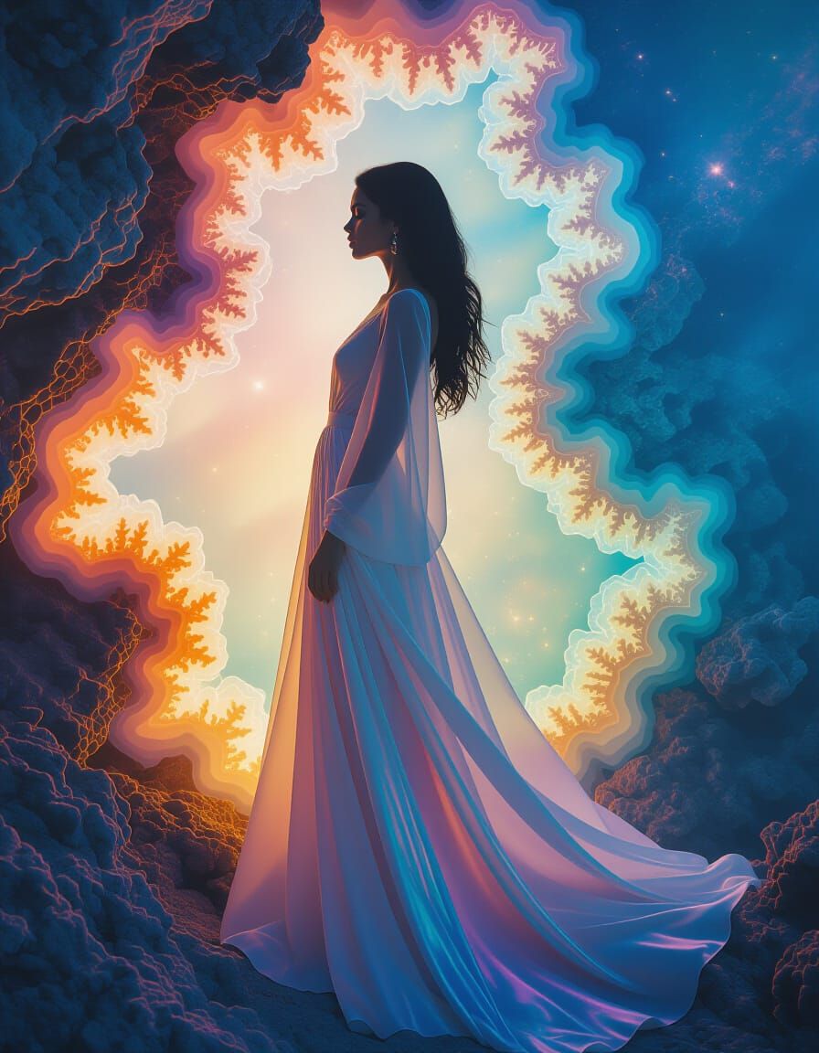 Geode Reef Woman: Ethereal Fantasy Digital Art