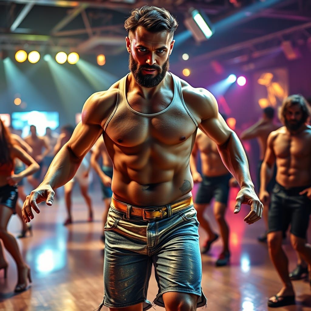 Chiseled Male Dancer in Disco Era Style