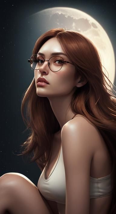 Hyperrealistic Woman Gazing at the Moon