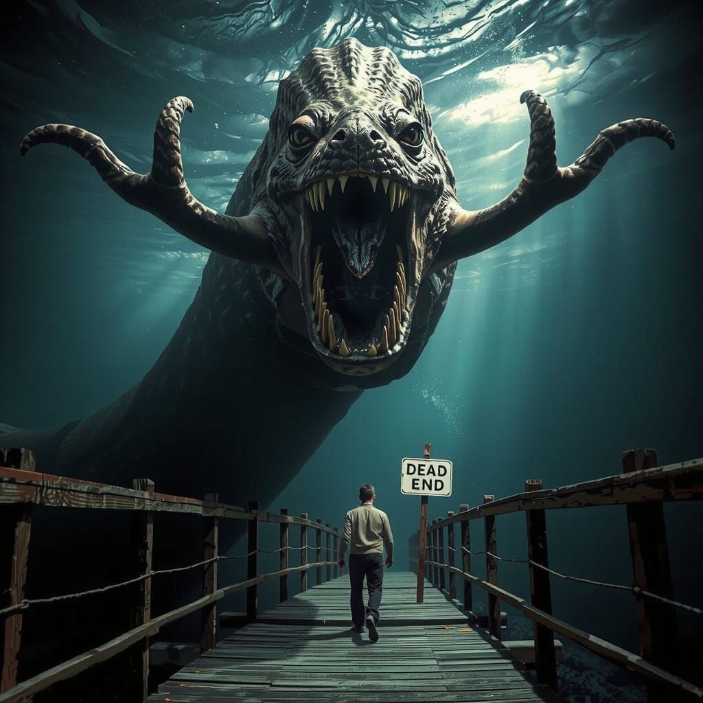 Giant Eel Leviathan in Deep Sea Encounter