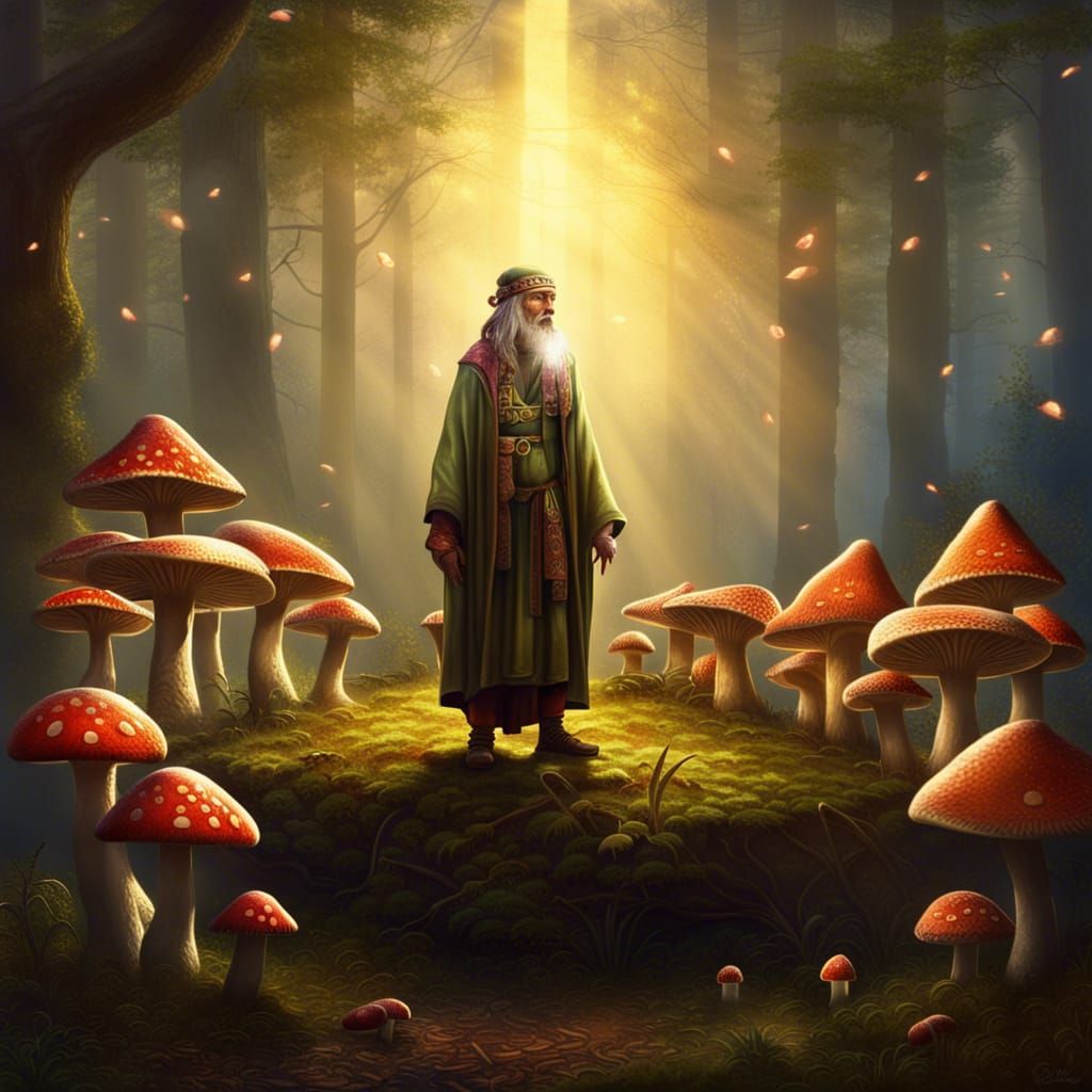 Druid's Sacred Ritual in a Circle of Toadstools