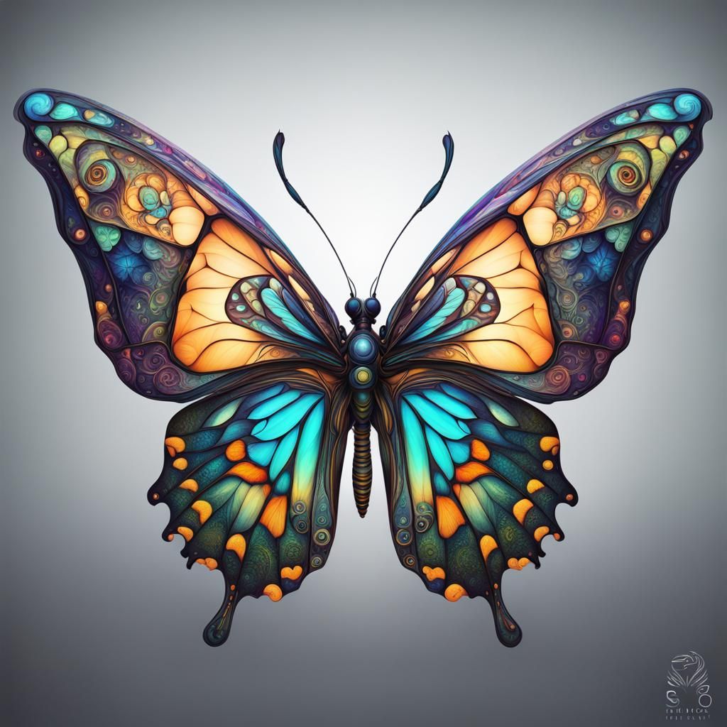 Exotic Butterfly with Intricate Tendril Wings