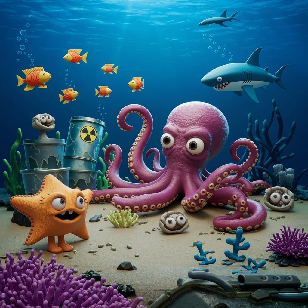 Radioactive Ocean Mutants in 3D Comic Art