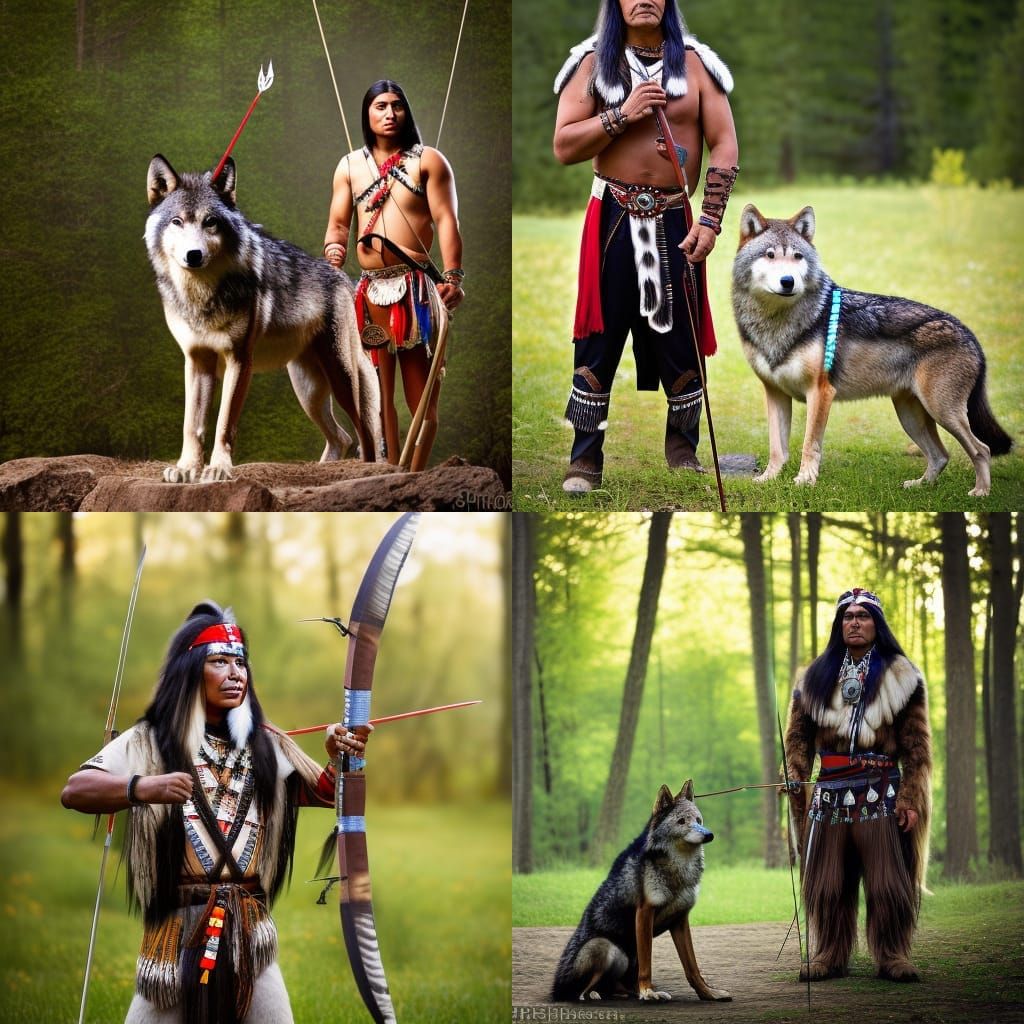 Cherokee Warrior and Wolf in Natural Light