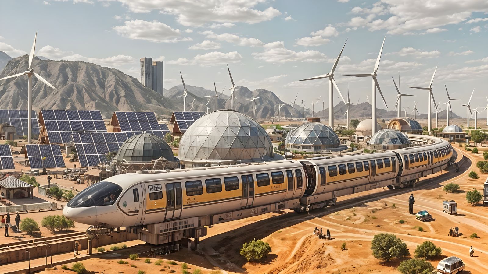 Sustainable Solarpunk Town with Geodesic Domes and Eco-Frien...