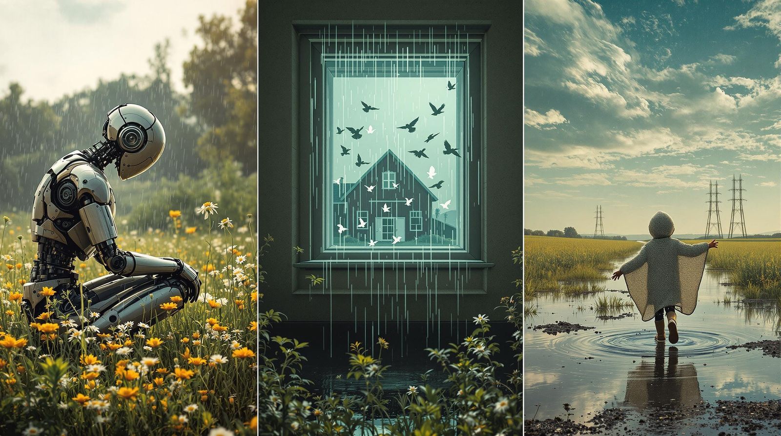 Rusted Android in Meadow: Cyberpastoral Surrealism