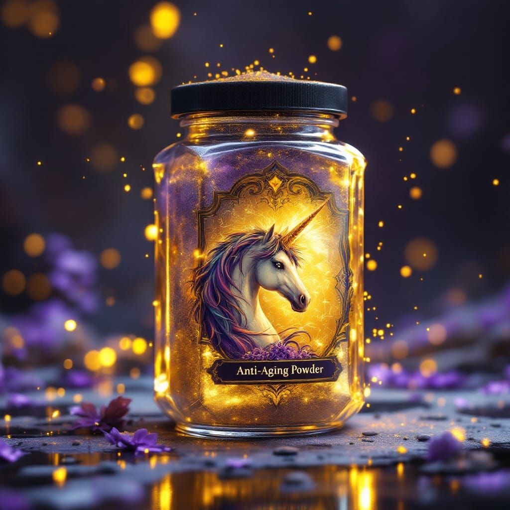 Mystical Crystal Jar of Unicorn Horn Anti-Aging Powder in Da...