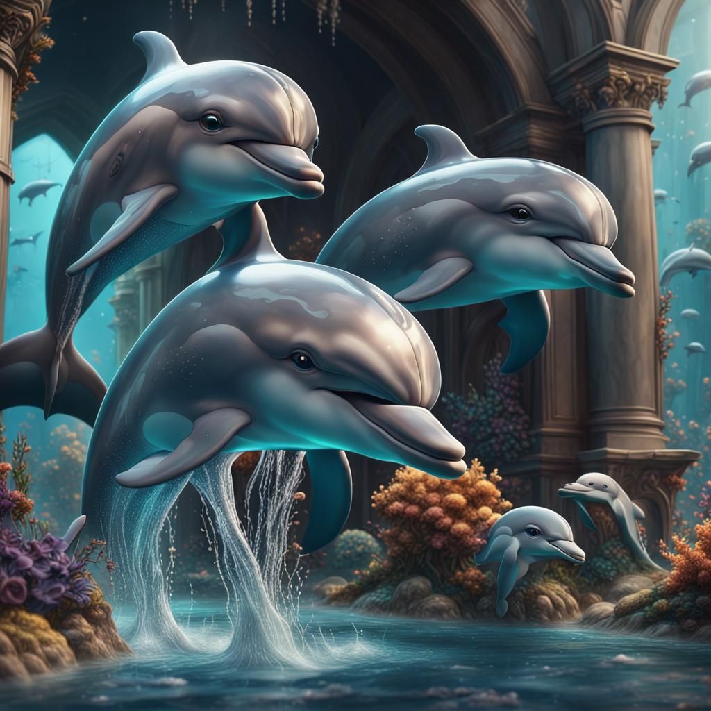 Fantastical Dolphins in Detailed Digital Painting
