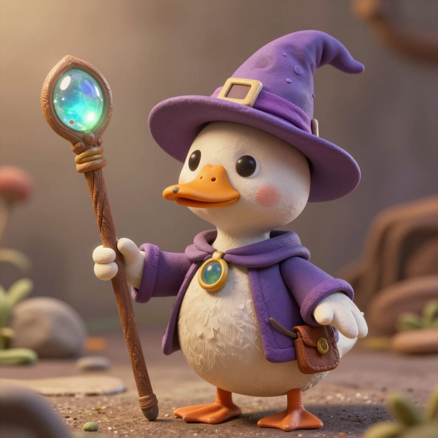Adorable Mallard Wizard in Claymation Style