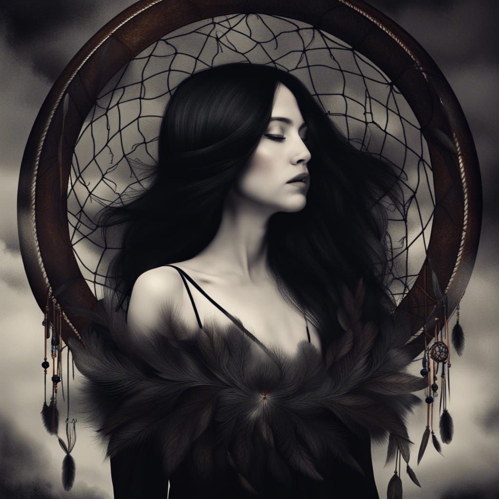Dreamcatcher: Sleeping Woman in Black and White Art