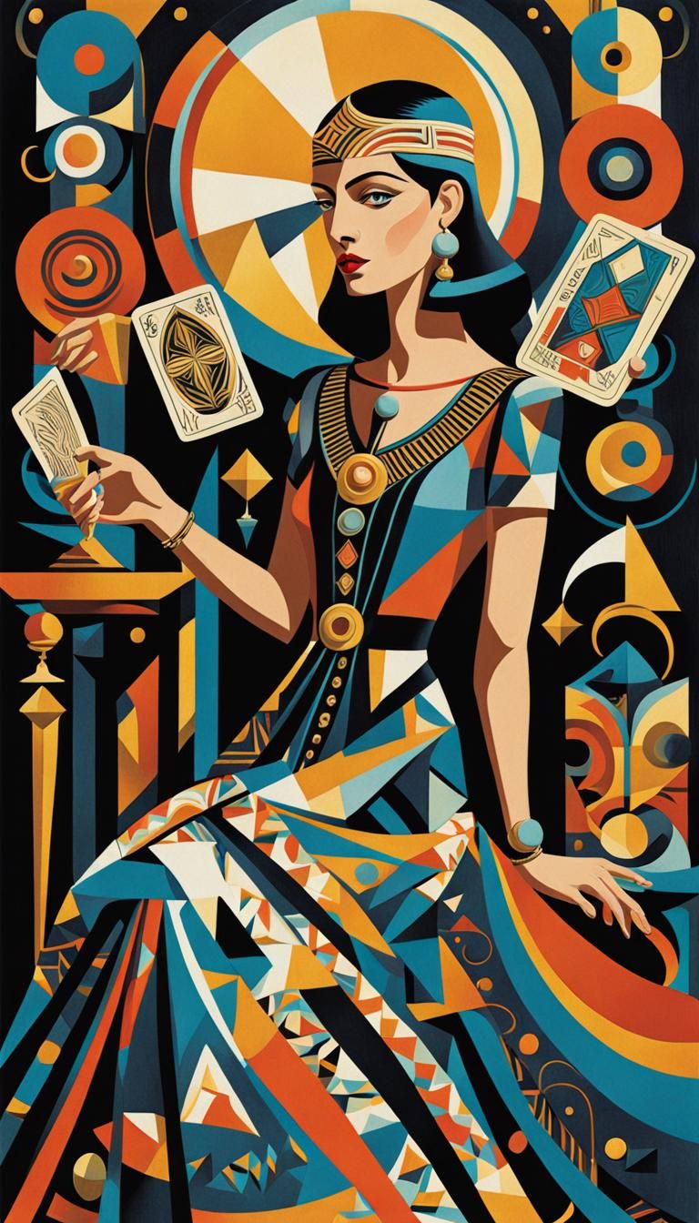 Cubist Art Deco Designer with Tarot Card
