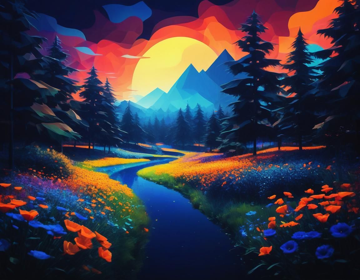 Ethereal Abstract: A Surreal Neon Landscape