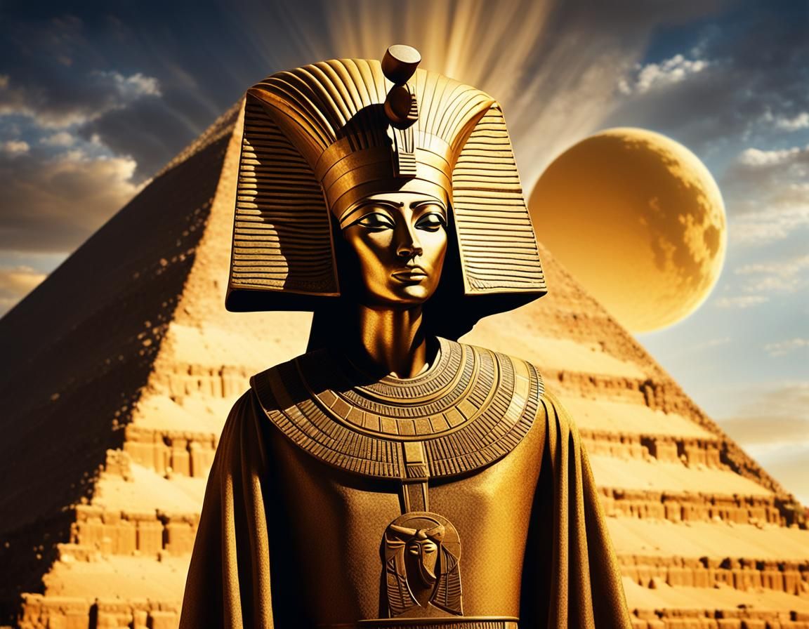 Mystical Figure in Pyramid: Surreal Art Deco Close-Up