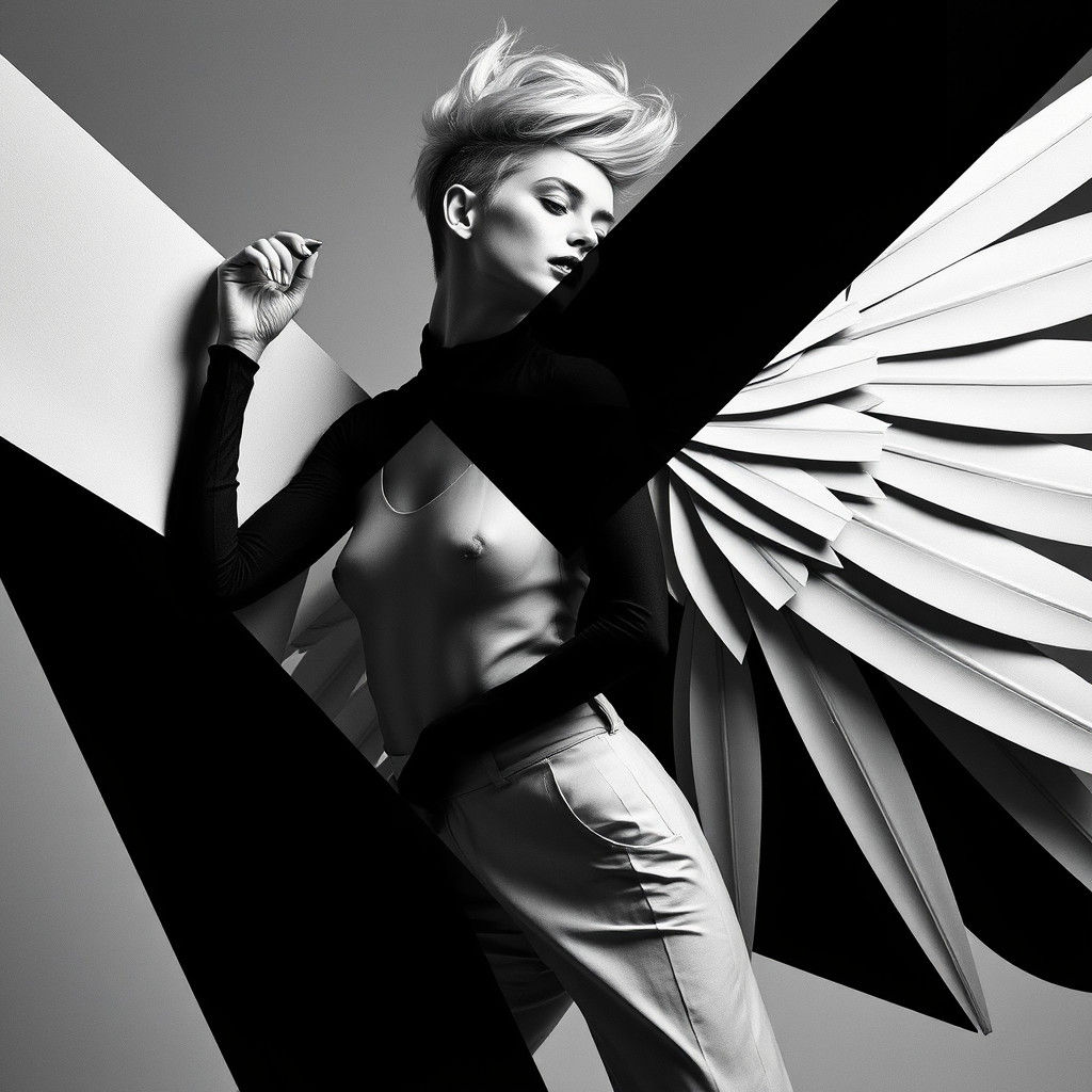 Geometric Winged Model in Dada Fashion Photograph