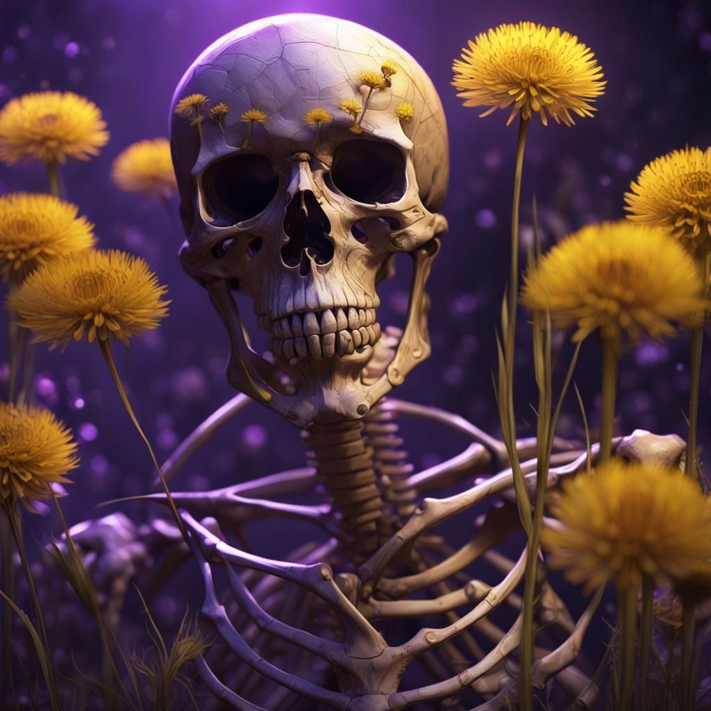 Dandelion Skeleton in Dark Fantasy Style