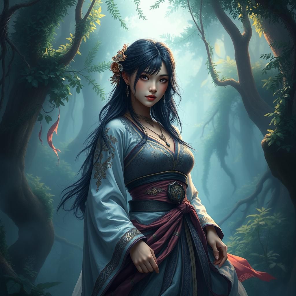 Hinata Hyuga in Ethereal Forest, Fantasy Concept Art