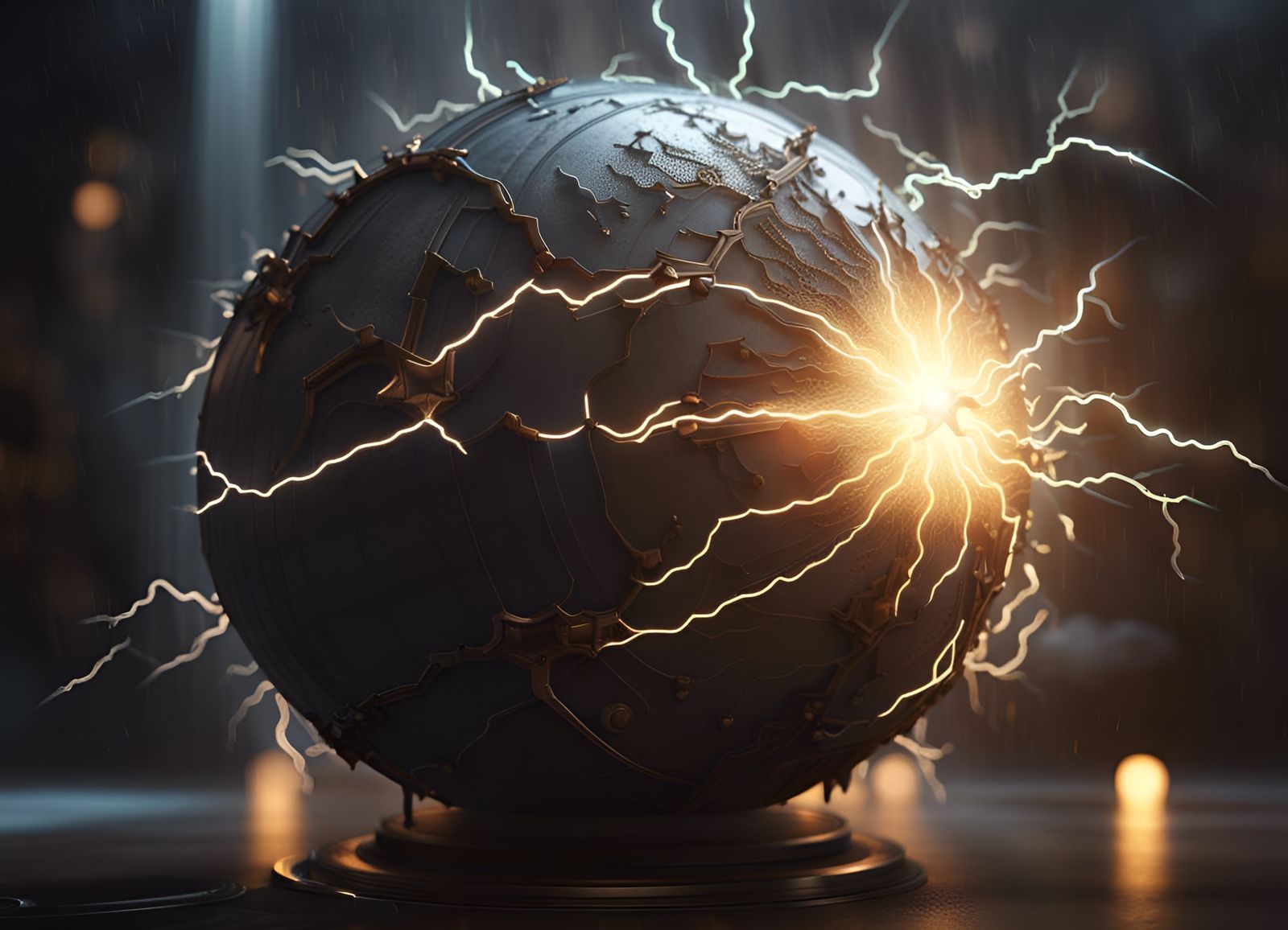 Hyperrealistic Lightning Sphere in Atmospheric Style