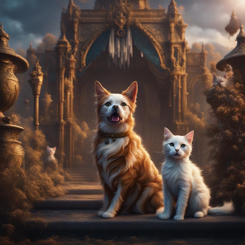 Fantastical Cat and Dog Digital Painting