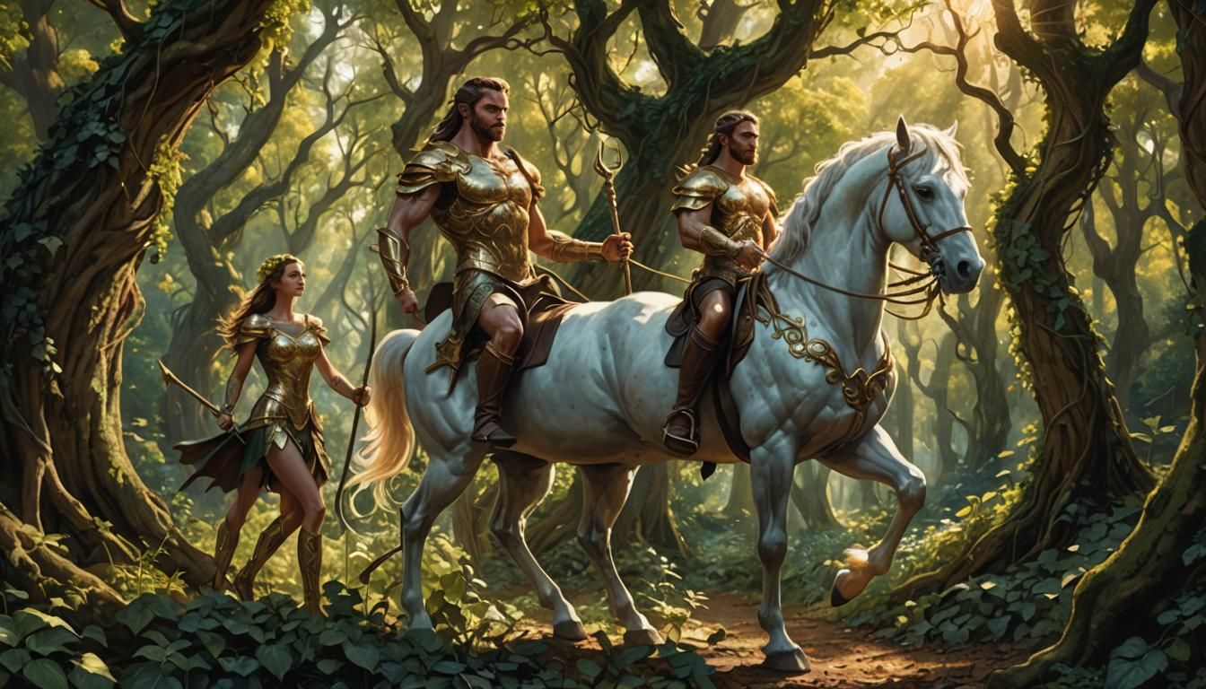 Powerful Centaur in Forest: Brushed Oil Painting