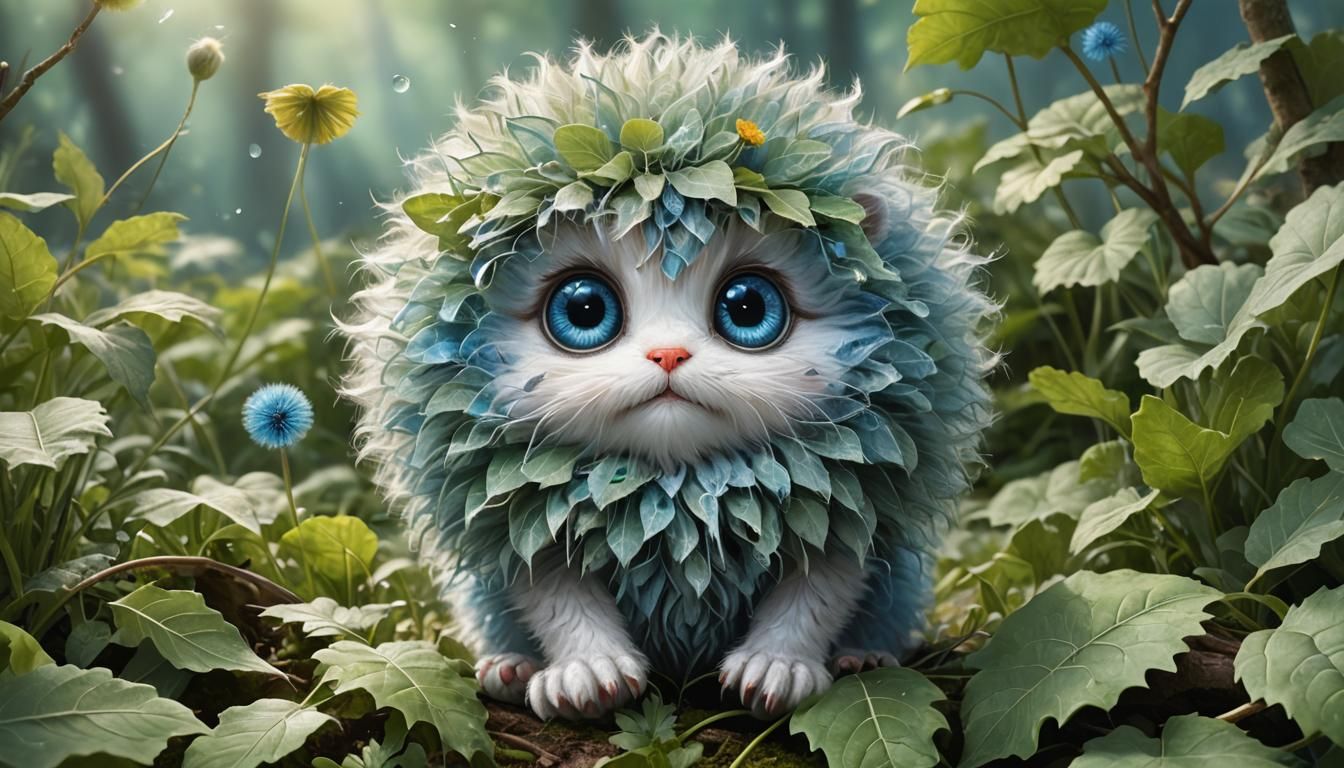 Adorable Dandelion Creature with Pastel Flowers, Digital Art