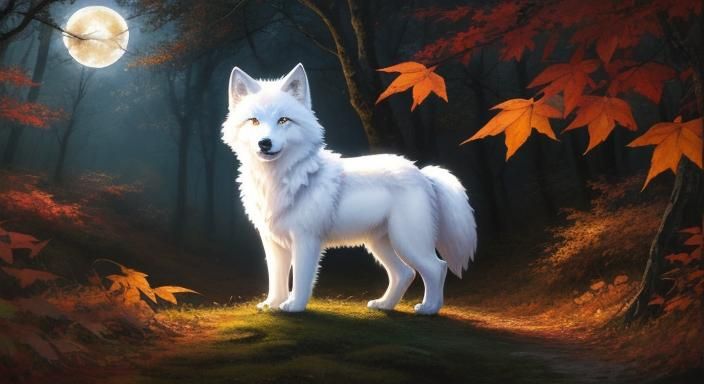 Watercolor Wolf Cub in Autumn Forest