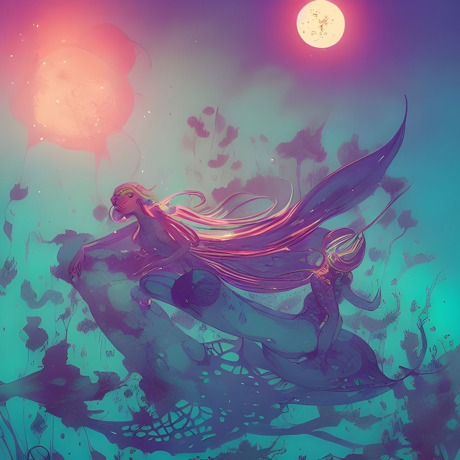 Intricate Merfolk in Bright Space, Detailed Matte Photograph...